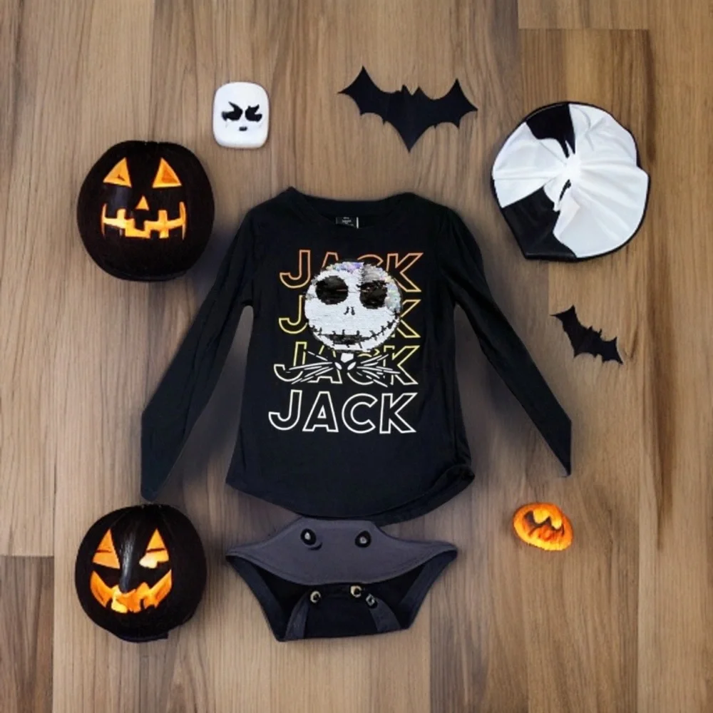 Girls Jack Skellington long sleeves shirt reverse sequins. Size L (10/12)
